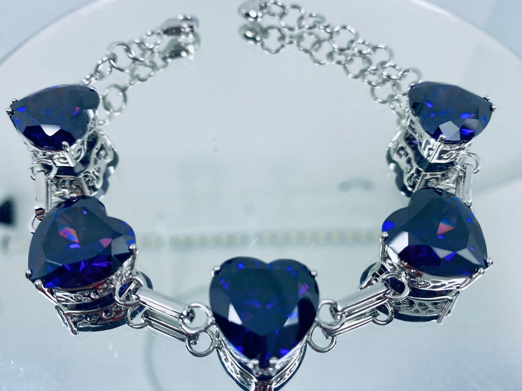 Purple Amethyst CZ Bracelet, Heart Gems, Victorian Reproduction Jewelry, Sterling Silver Filigree, Silver Embrace Jewelry #B38