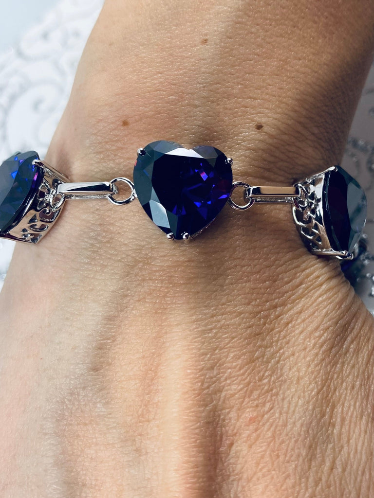 Purple Amethyst CZ Bracelet, Heart Gems, Victorian Reproduction Jewelry, Sterling Silver Filigree, Silver Embrace Jewelry #B38