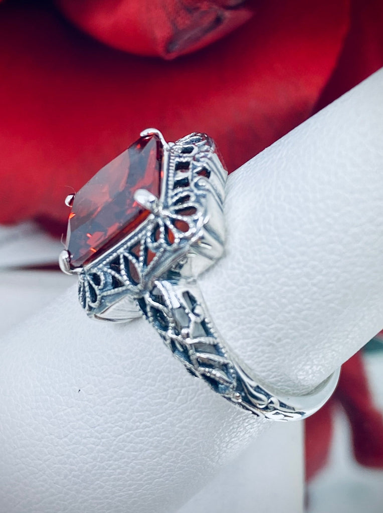 Garnet CZ (Cubic Zirconia) Ring, Vintage Sterling silver Filigree, Victorian Revival Jewelry, Silver Embrace Jewelry, D150