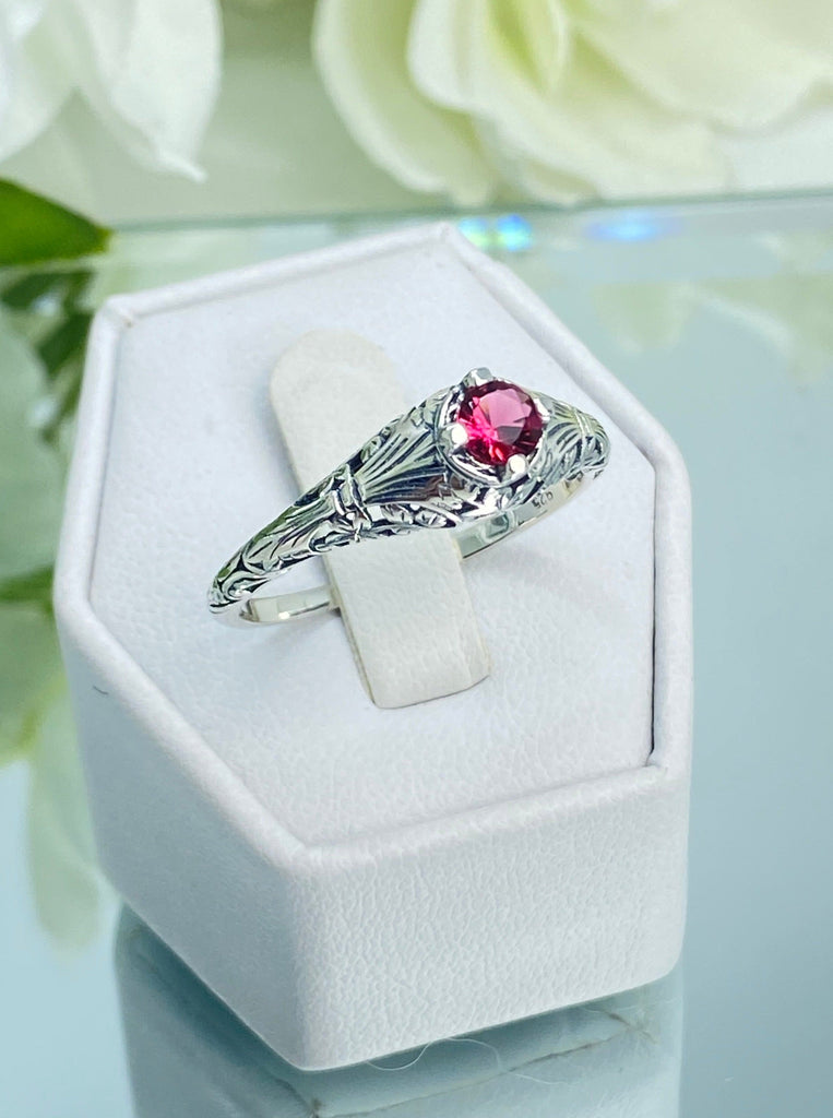 Ruby Ring, Sterling Silver Filigree, Floral Wedding Ring, Silver Embrace Jewelry, D154