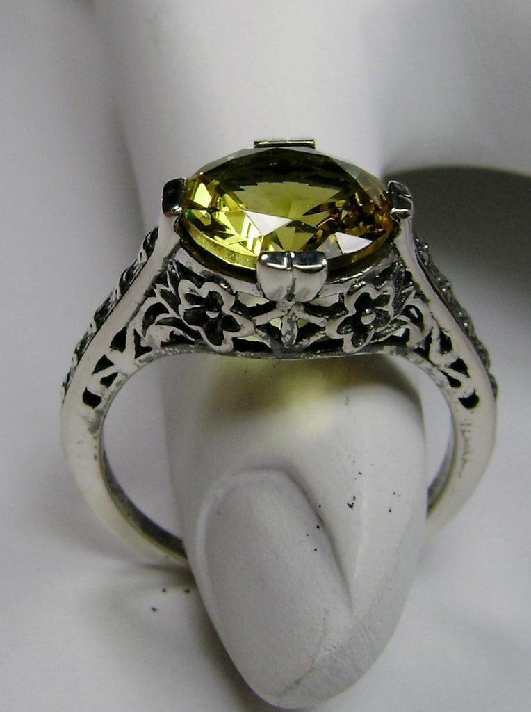 Yellow Citrine Ring, Flower Ring, Round Full Cut Gem, Sterling Silver Filigree, Vintage Jewelry, Silver Embrace Jewelry, D27