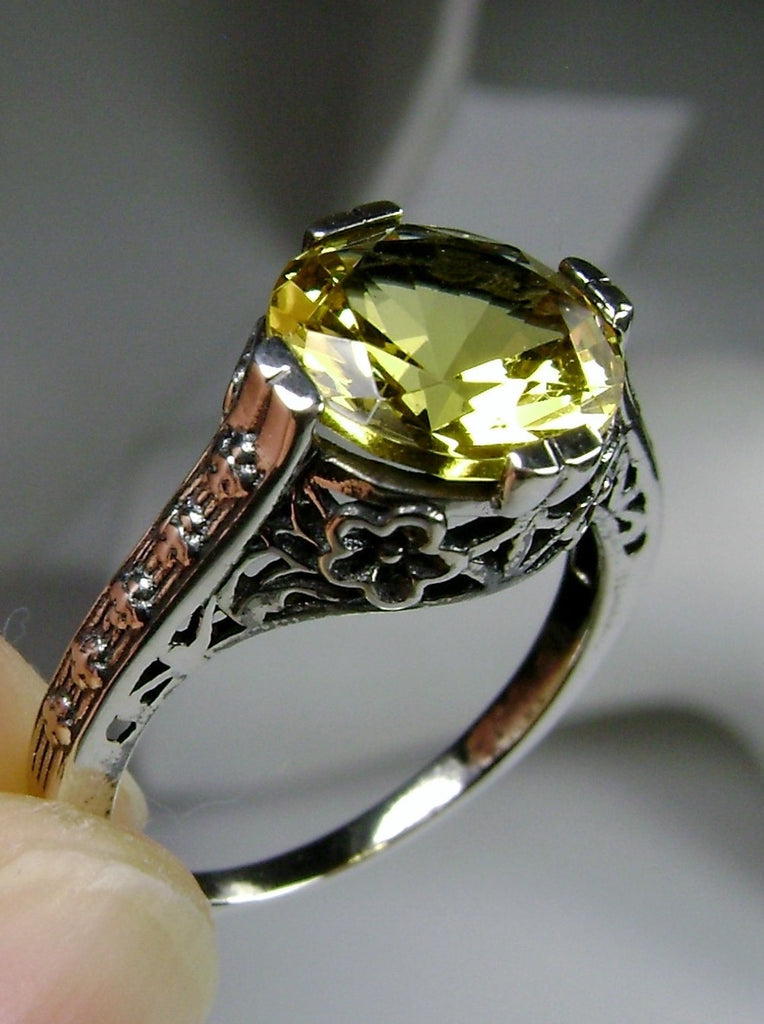 Yellow Citrine Ring, Flower Ring, Round Full Cut Gem, Sterling Silver Filigree, Vintage Jewelry, Silver Embrace Jewelry, D27