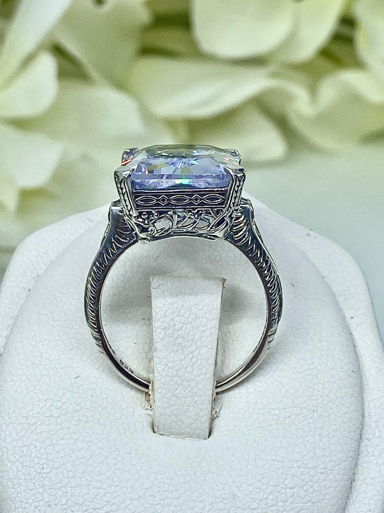 White CZ Ring, Cubic Zirconia, Sparkling Ring, 10 carat gemstone, Vintage sterling silver filigree, G-Ring, D5, Silver Embrace jewelry