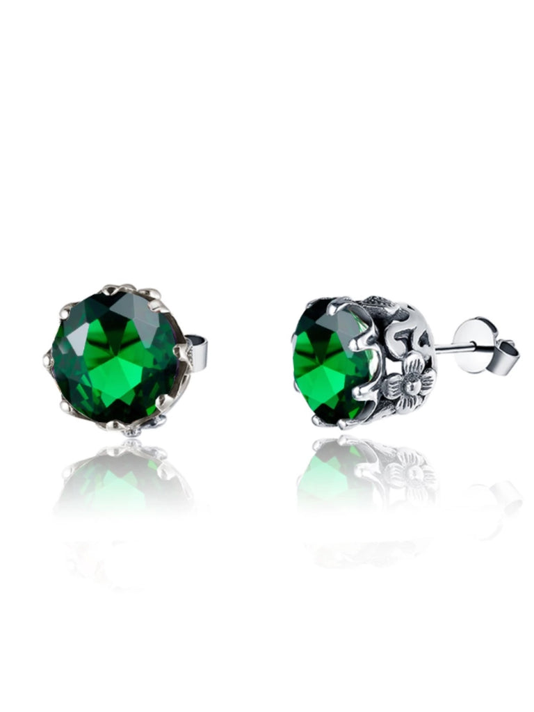 Emerald Earrings, Stud Earrings, Daisy earrings, Floral vintage style jewelry, post earrings, Sterling Silver Filigree, Silver Embrace Jewelry, E66