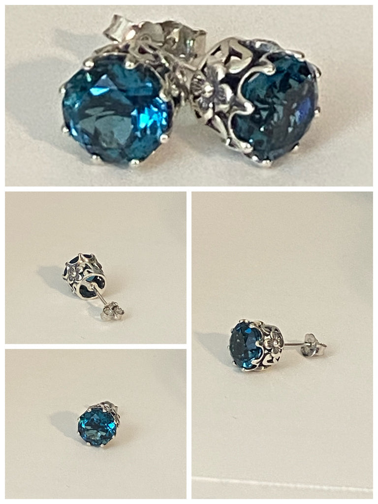 London blue Topaz Earrings, Stud Earrings, Daisy earrings, Floral vintage style jewelry, post earrings, Sterling Silver Filigree, Silver Embrace Jewelry, E66