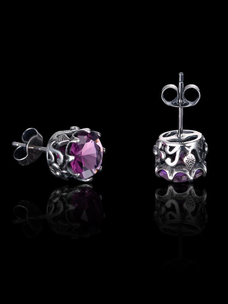 Purple Amethyst Earrings, Stud Earrings, Daisy earrings, Floral vintage style jewelry, post earrings, Sterling Silver Filigree, Silver Embrace Jewelry, E66