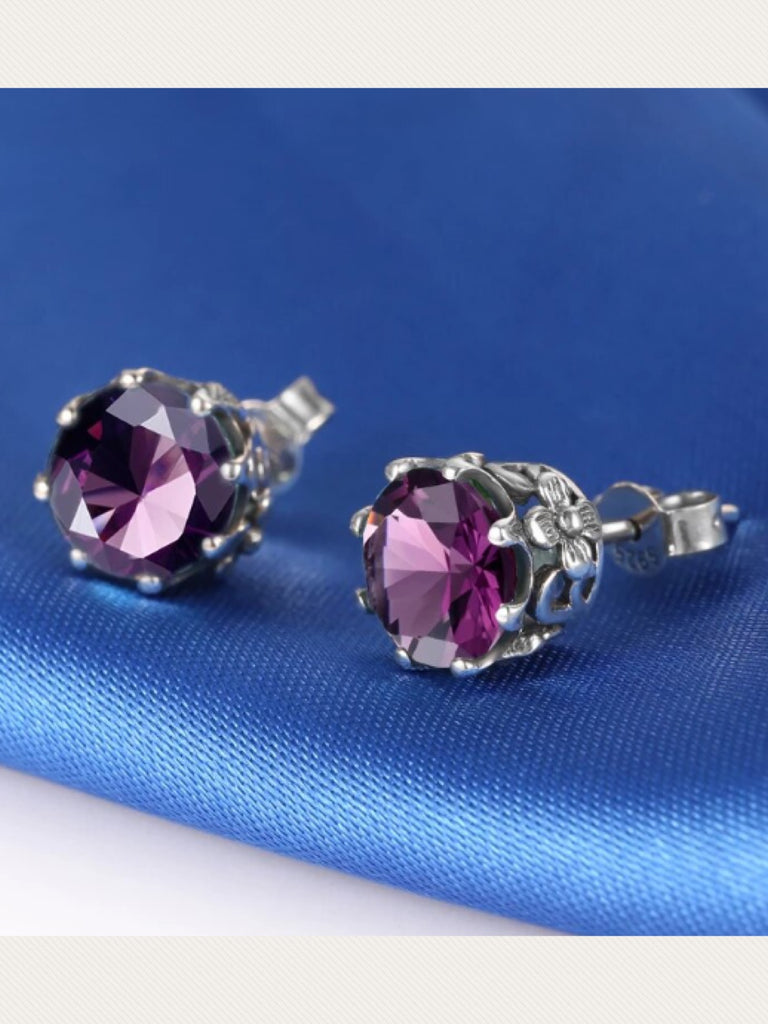Natural purple Amethyst Earrings, Stud Earrings, Daisy earrings, Floral vintage style jewelry, post earrings, Sterling Silver Filigree, Silver Embrace Jewelry, E66