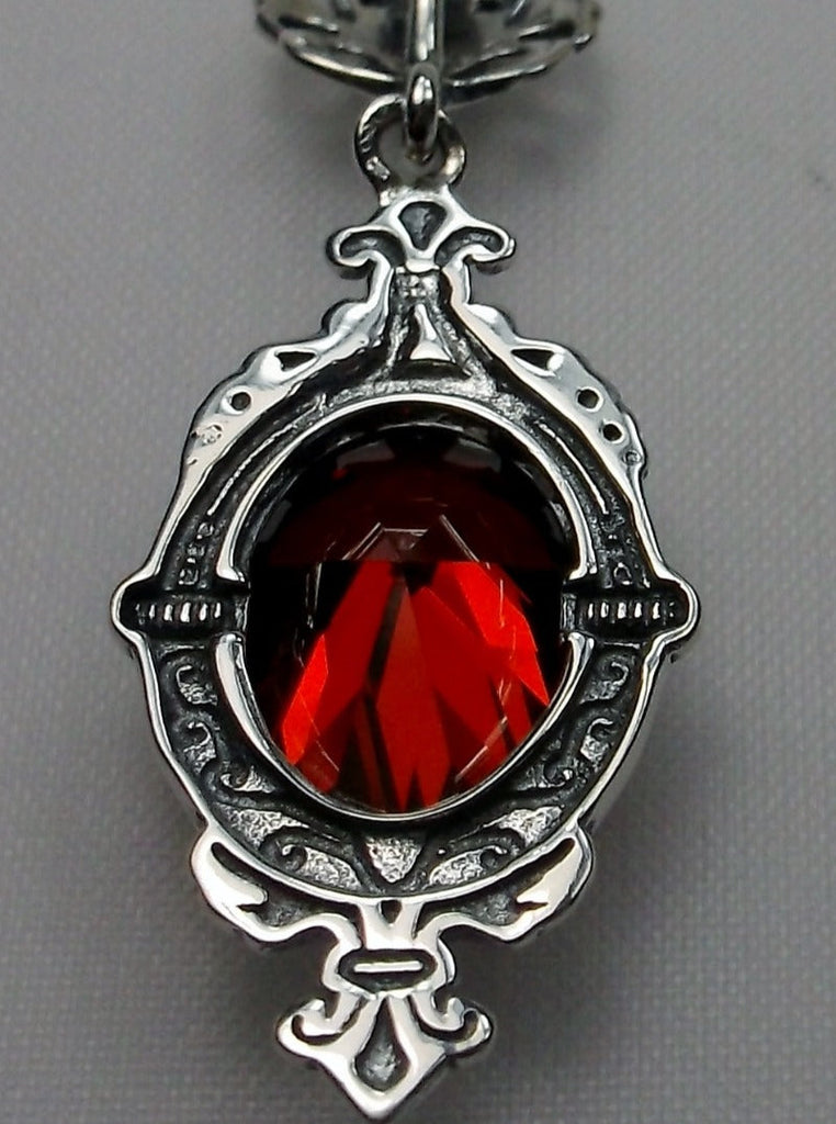 Ruby Red Pendant, Fleur de Lis filigree detail, oval gemstone, sterling silver vintage jewelry, Silver Embrace Jewelry, Pin Design#P18