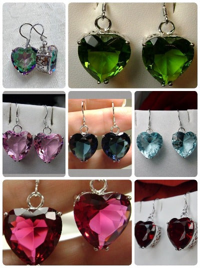 Heart gem Earrings, Heart Earrings, Sterling Silver Filigree Jewelry, Vintage Jewelry, Silver Embrace Jewelry, E38