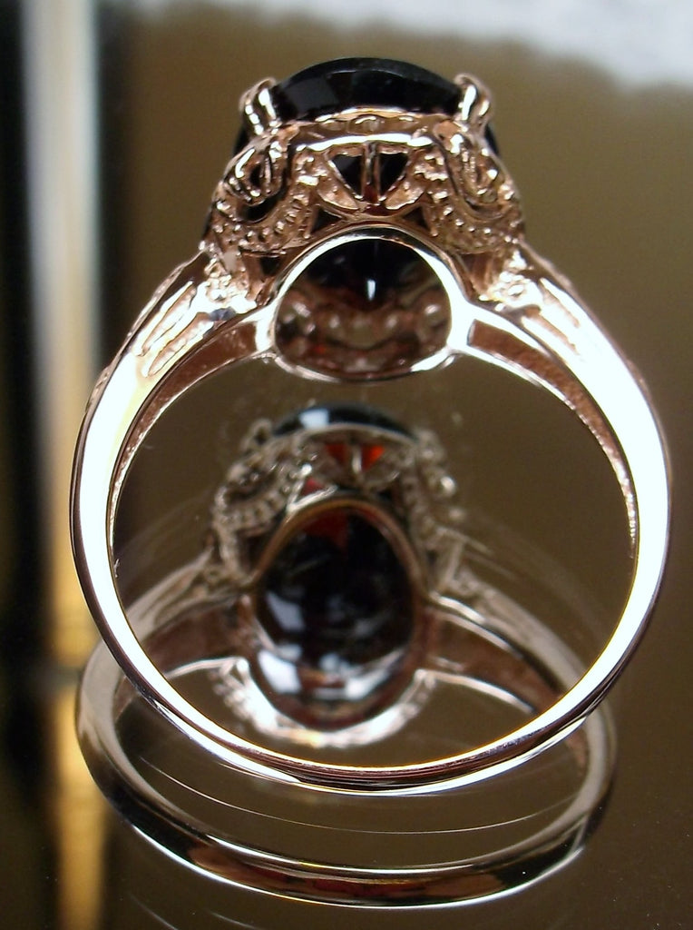 Natural Garnet Ring,  6.9 carat oval faceted natural gemstone, Rose Gold over Sterling Silver floral filigree, Edward design #D70