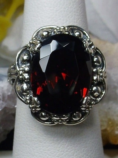 Red Garnet Cubic Zirconia (CZ) Ring, oval Gemstone, Vintage Antique style bouquet ring, Sterling Silver Filigree, Silver Embrace Jewelry, Bouquet Ring D118