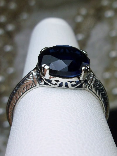 Blue Sapphire Ring, Button Design, Sterling Silver Filigree, Art Deco Jewelry, Silver Embrace Jewelry D12
