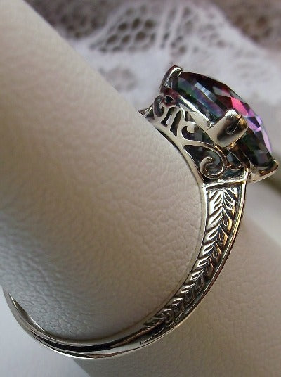 Mystic Topaz Ring, Button Design, Sterling Silver Filigree, Art Deco Jewelry, Silver Embrace Jewelry D12