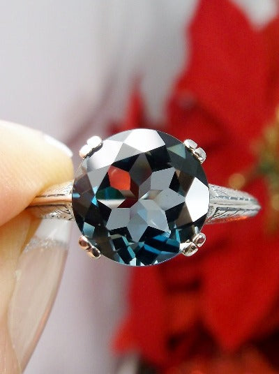 Natural London Blue Topaz Ring, Button Design, Sterling Silver Filigree, Art Deco Jewelry, Silver Embrace Jewelry D12