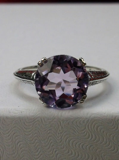Natural Purple Amethyst Ring, Button Design, Sterling Silver Filigree, Art Deco Jewelry, Silver Embrace Jewelry D12