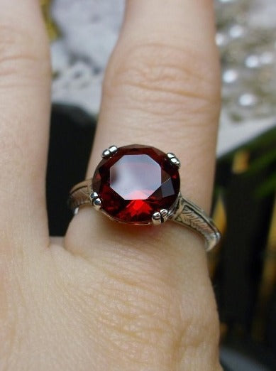Red Ruby Ring, Button Design, Sterling Silver Filigree, Art Deco Jewelry, Silver Embrace Jewelry D12