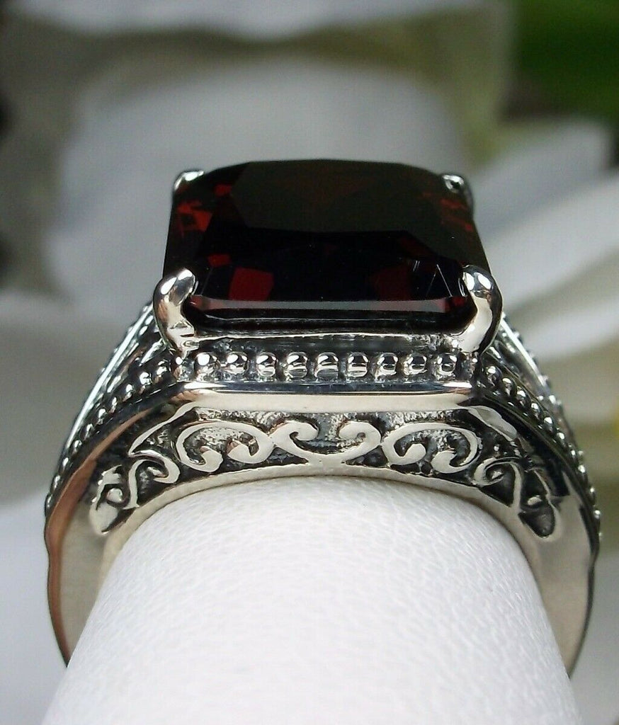 Red Garnet Gothic Ring, Rectangle Gothic Ring, Vintage Jewelry, Silver Embrace Jewelry