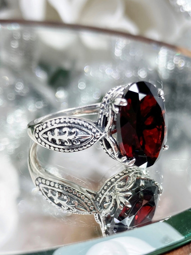 Natural Red Garnet Ring, Dragon Design, Sterling Silver Filigree, Gothic Jewelry, Silver Embrace Jewelry