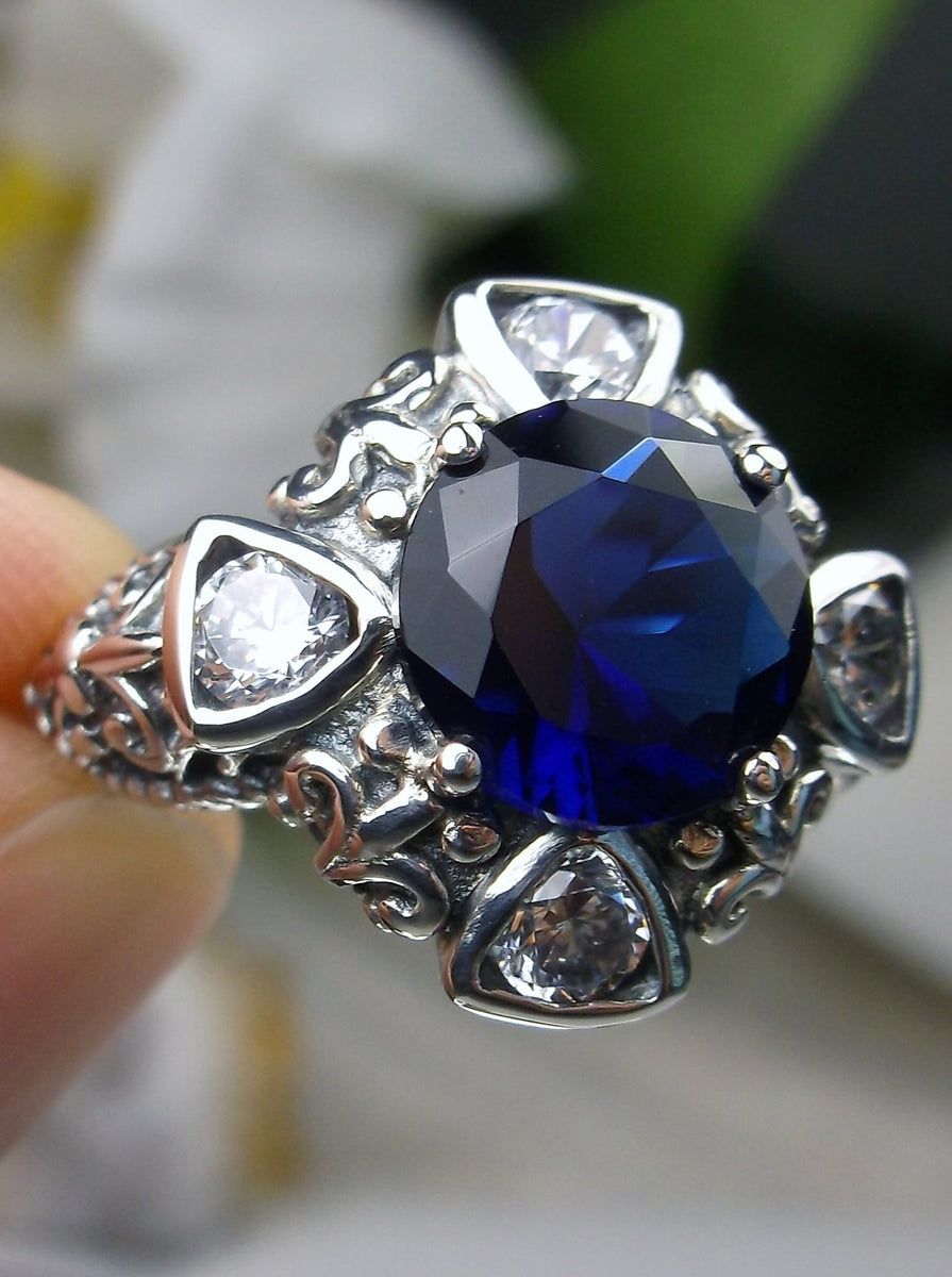 Antique Art Deco Sterling Silver Blue cashmere sapphire split band store ring 7