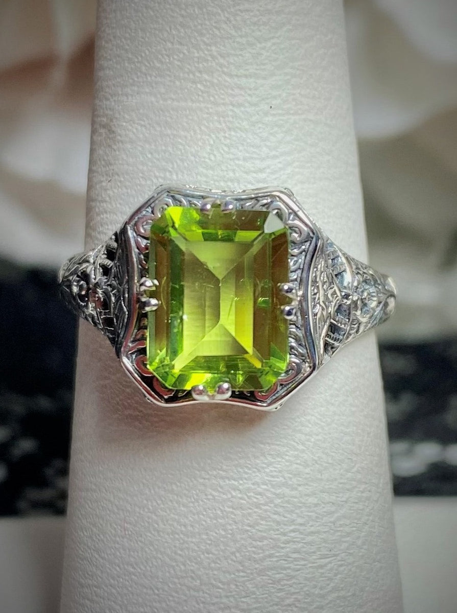 Natural Emerald and Green Peridot Sterling Silver Ring Size order I