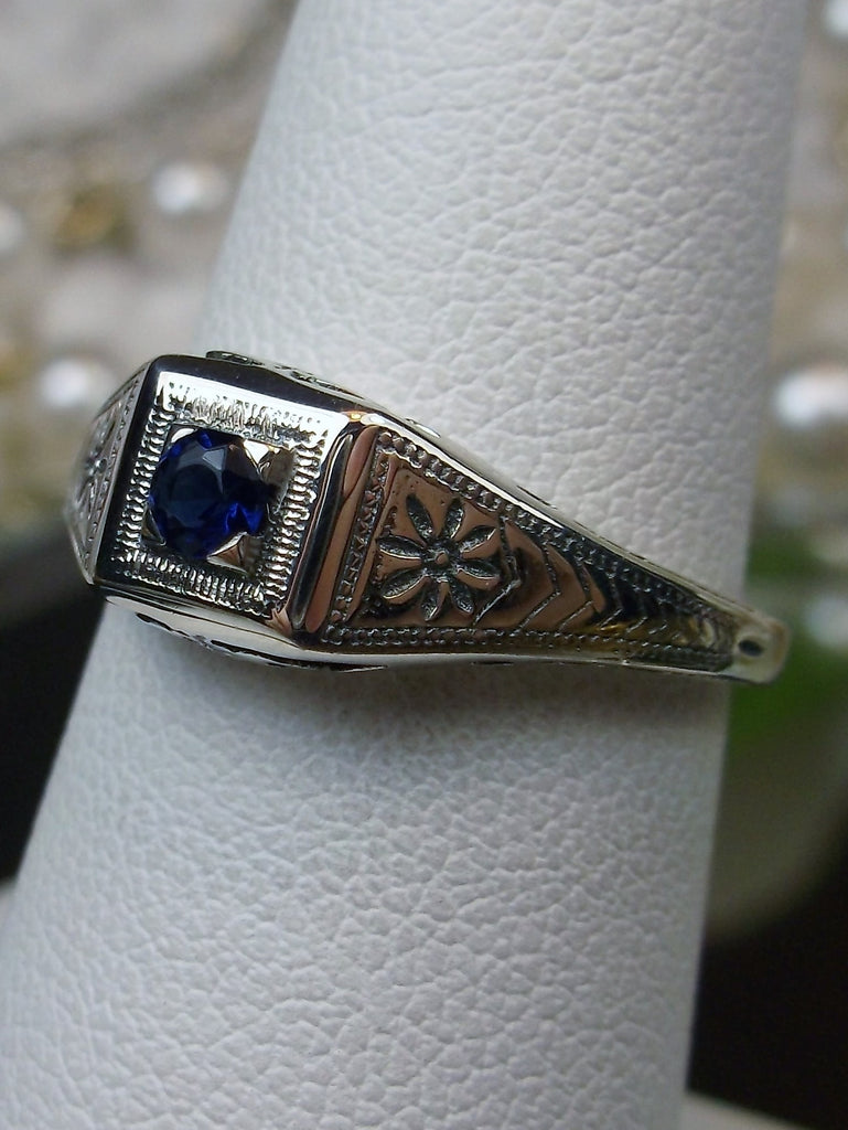 Blue Sapphire ring, solid sterling silver, deco wedding ring, D155, Silver Embrace Jewelry