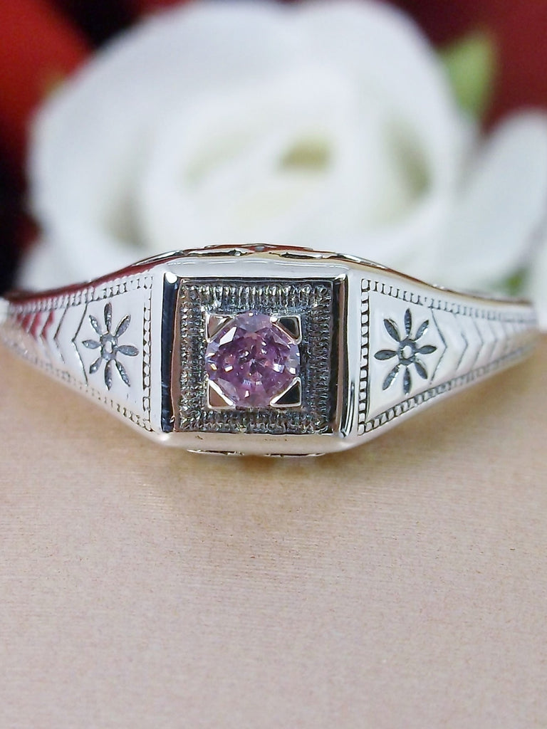 Pink Topaz ring, solid sterling silver, deco wedding ring, D155, Silver Embrace Jewelry