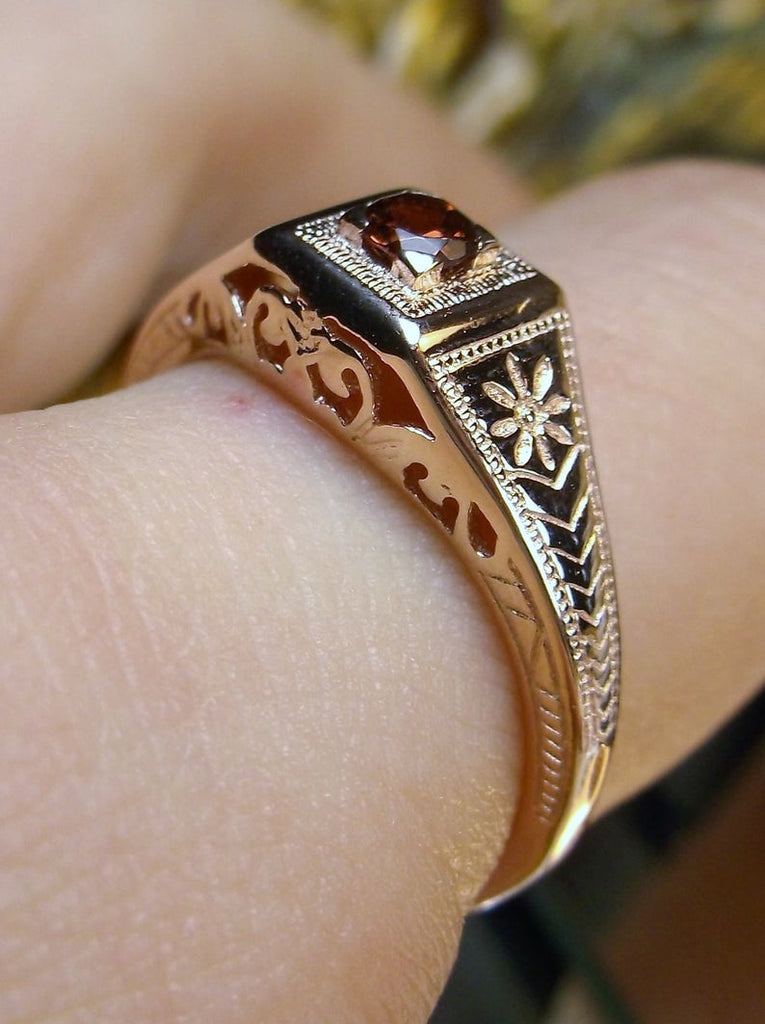 Rose gold ring, natural Red garnet, deco wedding ring, D155, Silver Embrace Jewelry
