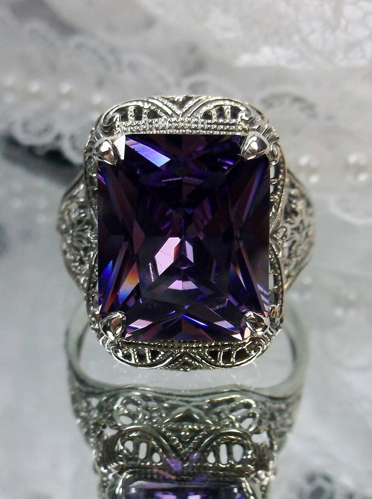 Purple Amethyst Ring, Purple Cubic Zirconia, Autumn Ring, Sterling Silver Filigree, Silver Embrace Jewelry