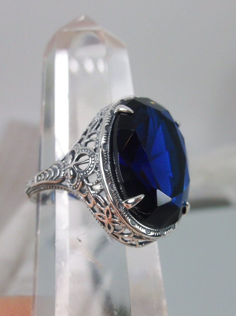 Blue Sapphire Persian Art Deco Ring, Vintage Jewelry, Sterling Silver, Silver Embrace Jewelry D230