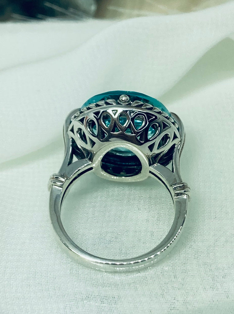 Nimbus Aquamarine Ring, 13carat round gem, Modern vintage ring, Silver Embrace Jewelry D239