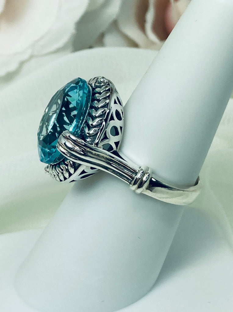 Nimbus Aquamarine Ring, 13carat round gem, Modern vintage ring, Silver Embrace Jewelry D239