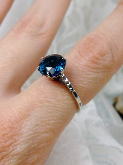 Natural Topaz Ring, London Blue Topaz Natural Gemstone Ring, 9mm Solitaire, Classic setting, 100 year old design, Victorian Filigree, Sterling Silver, Silver embrace jewelry, D37z