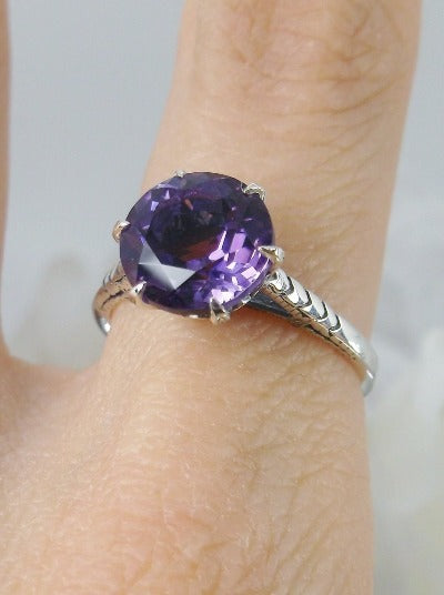 Natural Amethyst, Purple Amethyst, Natural Gemstone Ring, 9mm Solitaire, Classic setting, 100 year old design, Victorian Filigree, Sterling Silver, Silver embrace jewelry, D37z