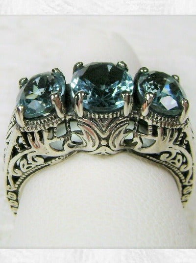 Aquamarine Trinity 3 stone Ring, Sterling silver filigree, antique jewelry, silver embrace Jewelry, D41
