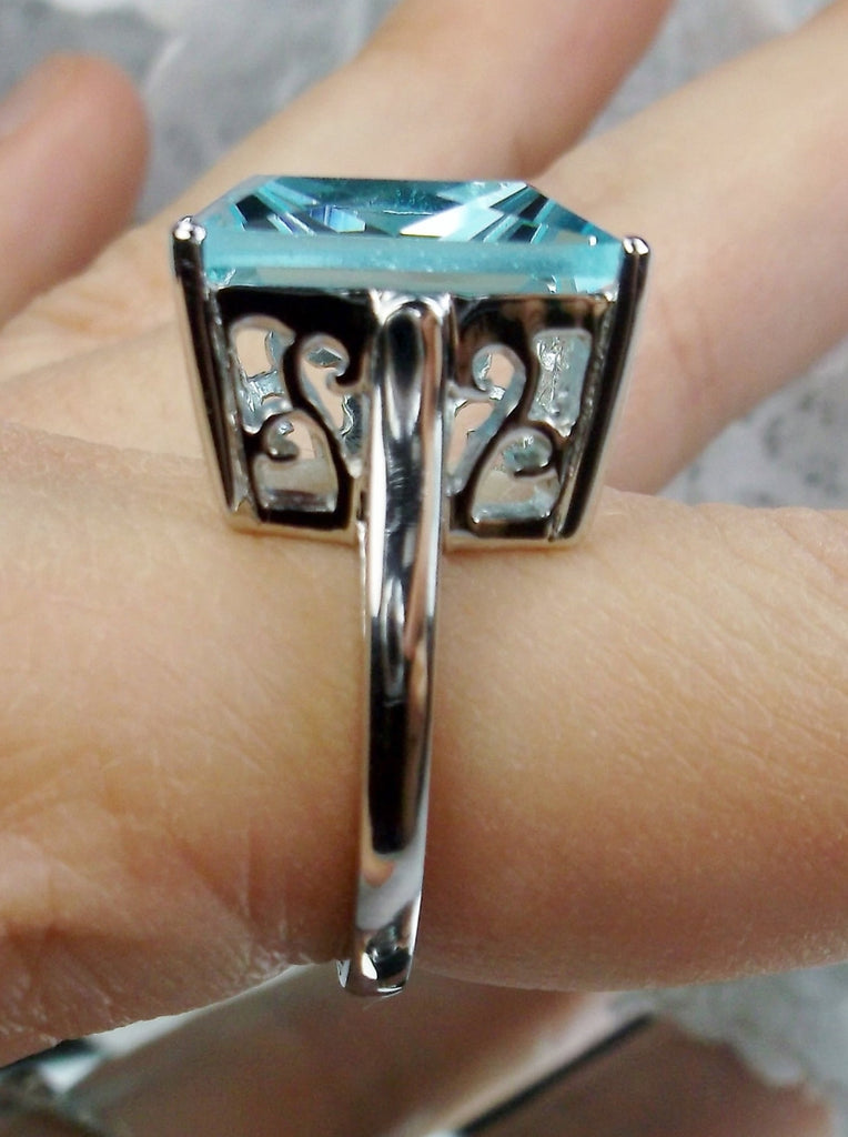 Aquamarine Square Ring, Art Deco Ring, Big Square Gem, Vintage Sterling silver Jewelry, Silver Embrace Jewelry D45