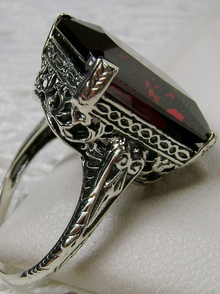 Red Garnet Cubic Zirconia Ring, Sterling Silver Filigree, Vintage Jewelry, Silver Embrace Jewelry, D5-G Ring