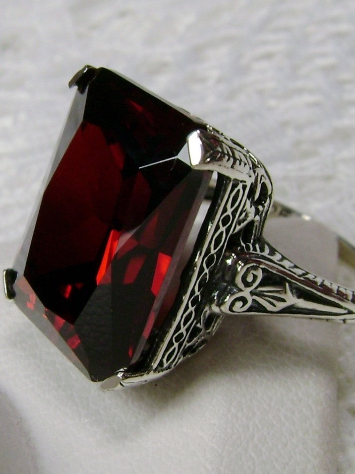 Red Garnet Cubic Zirconia Ring, Sterling Silver Filigree, Vintage Jewelry, Silver Embrace Jewelry, D5-G Ring