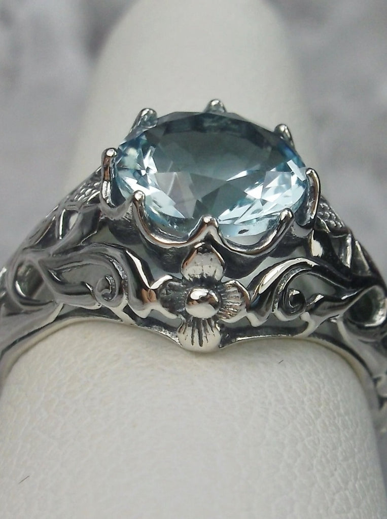 Sky Blue Aquamarine Ring, Daisy Ring, Sterling Silver Filigree, Vintage Jewelry, Silver Embrace Jewelry, D66