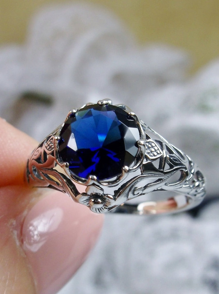 Blue Sapphire Ring, Daisy Ring, Sterling Silver Filigree, Vintage Jewelry, Silver Embrace Jewelry, D66