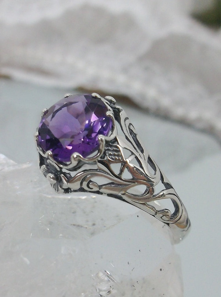 Natural Purple Amethyst Ring, Daisy Ring, Sterling Silver Filigree, Vintage Jewelry, Silver Embrace Jewelry, D66