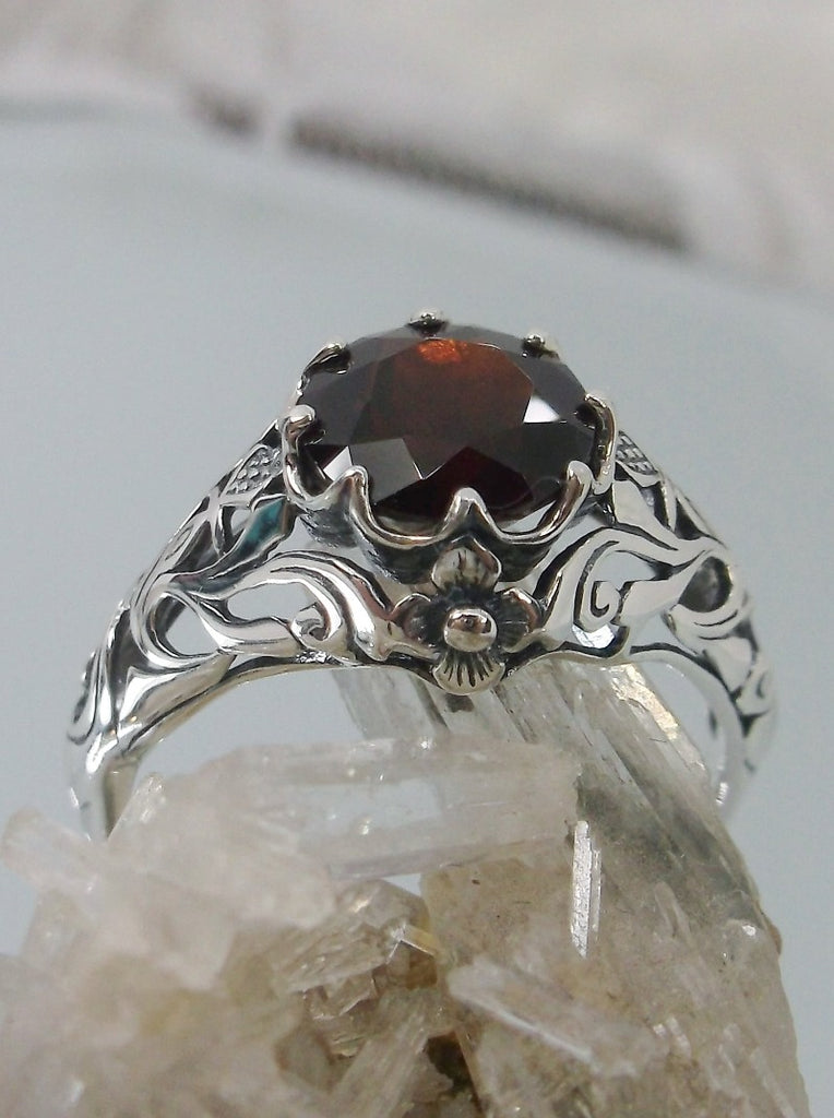 Natural Red Garnet Ring, Daisy Ring, Sterling Silver Filigree, Vintage Jewelry, Silver Embrace Jewelry, D66