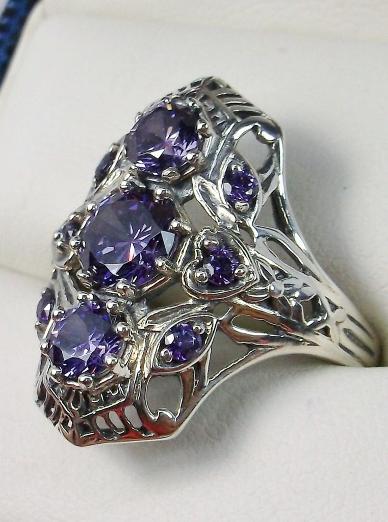 Purple Amethyst 9gem ring, Vintage Art deco style, Vintage Jewelry, Silver Embrace Jewelry, D69 