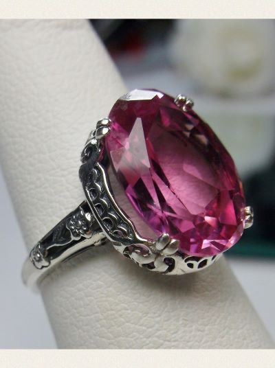 Natural Pink Topaz Edward Ring, Oval Gem, 14mmx10mm, Sterling Silver Filigree, Edwardian Vintage Jewelry, Silver Embrace Jewelry, Design D70