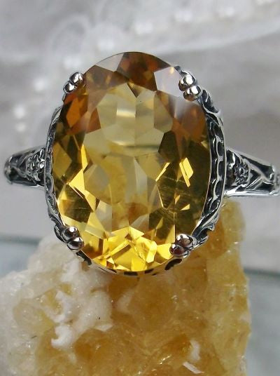 Natural Yellow Citrine Edward Ring, Oval Gem, 14mmx10mm, Sterling Silver Filigree, Edwardian Vintage Jewelry, Silver Embrace Jewelry, Design D70
