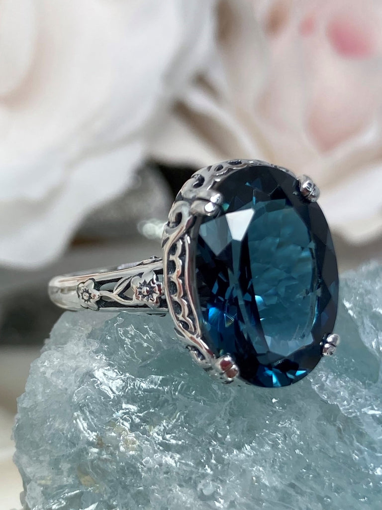 Natural London Blue Topaz Ring, Natural Topaz, sterling silver filigree, Edwardian Jewelry, Silver Embrace Jewelry, #D70