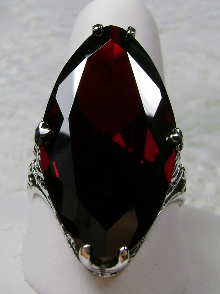 Red Garnet Cubic Zirconia (CZ) Ring, Huge Marquise Cut Red CZ, Art Deco Jewelry, Silver Embrace Jewelry