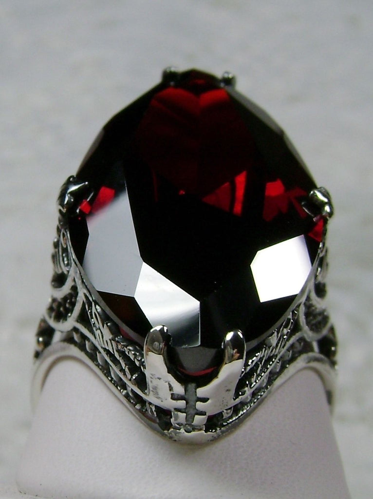 Red Garnet Cubic Zirconia (CZ) Ring, Huge Marquise Cut Red CZ, Art Deco Jewelry, Silver Embrace Jewelry