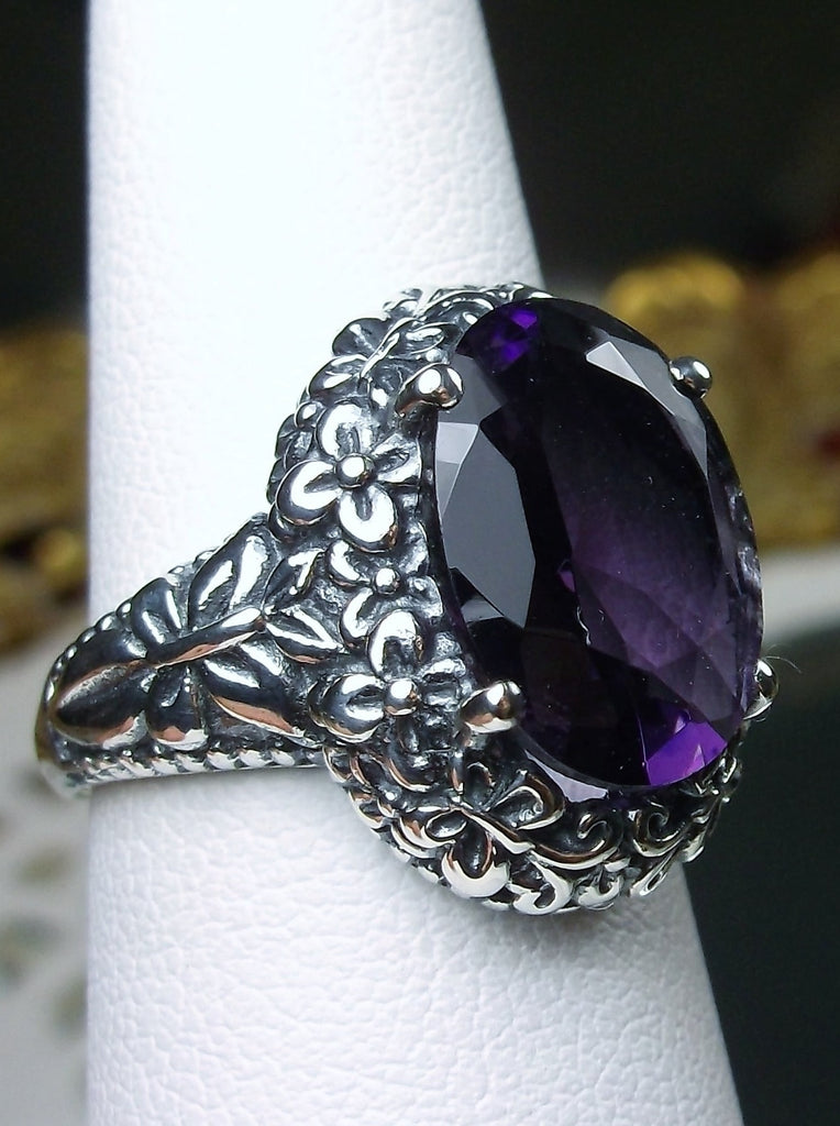 Purple amethyst oval gemstone, Butterfly Ring, Art Nouveau Jewelry, Vintage reproduction jewelry, Sterling silver filigree, Silver Embrace Jewelry, D79 Butterfly Design