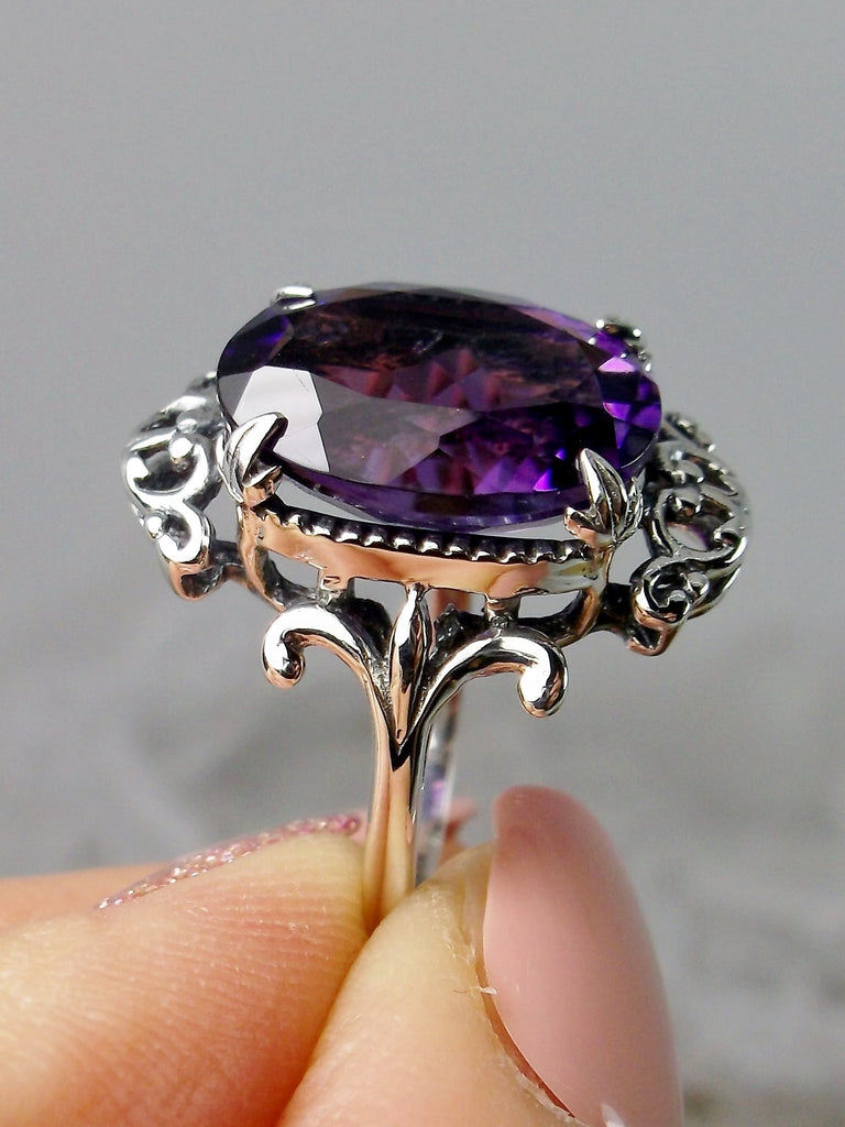 Natural purple amethyst Ring, Solid Sterling Silver Filigree, Vampire Gothic Jewelry, Silver Embrace Jewelry