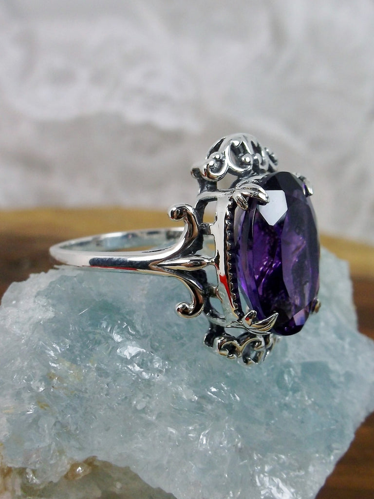 Natural purple amethyst Ring, Solid Sterling Silver Filigree, Vampire Gothic Jewelry, Silver Embrace Jewelry